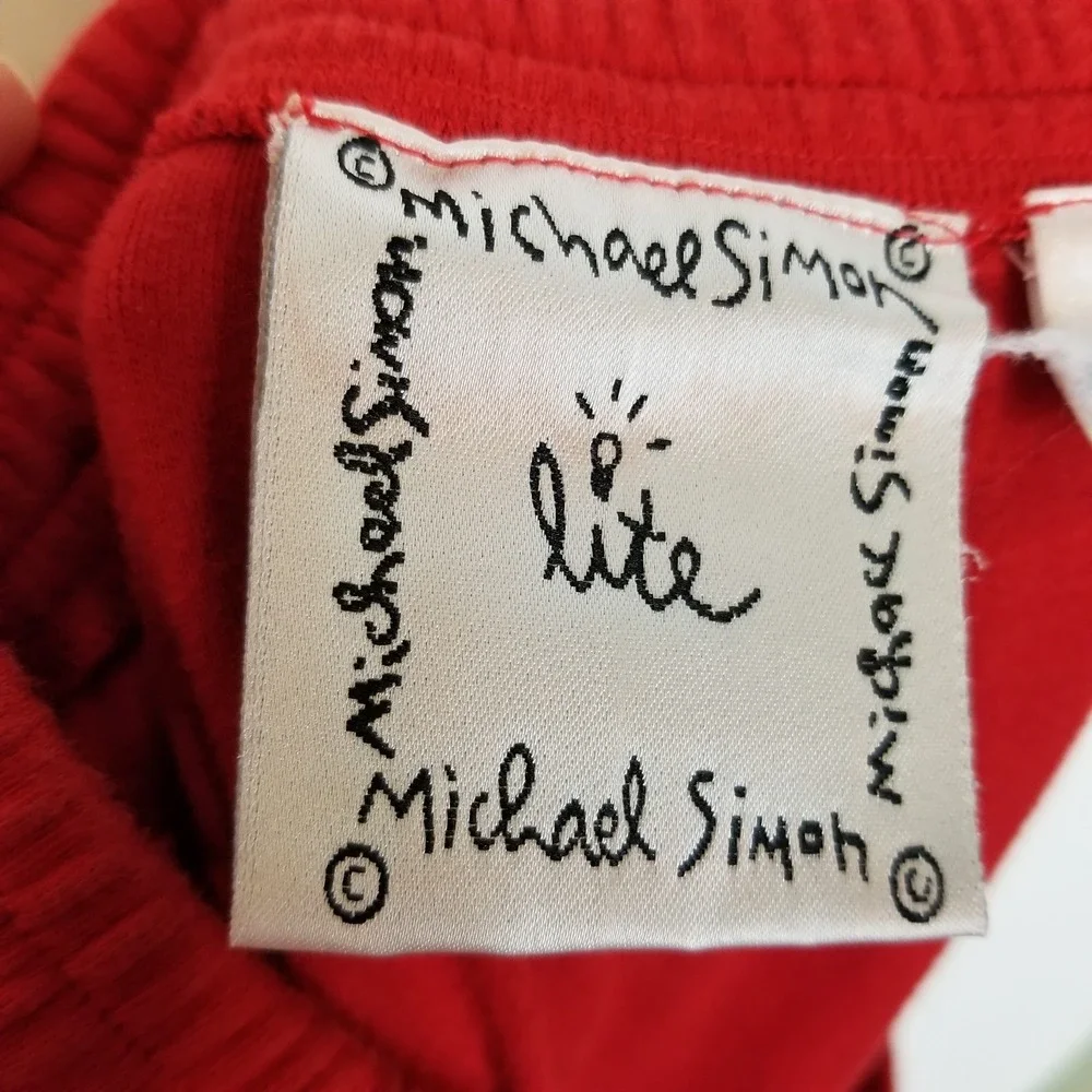 VTG Michael Simon Lite  Christmas Holiday Embroidered Skirt  L Red Elastic Waist